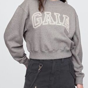 GAP x Cult Gaia Gray Cropped Sweatshirt with embroidered GAIA, size XL